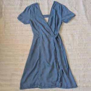 Blue Rain Puff Sleeve Mini Wrap Dress